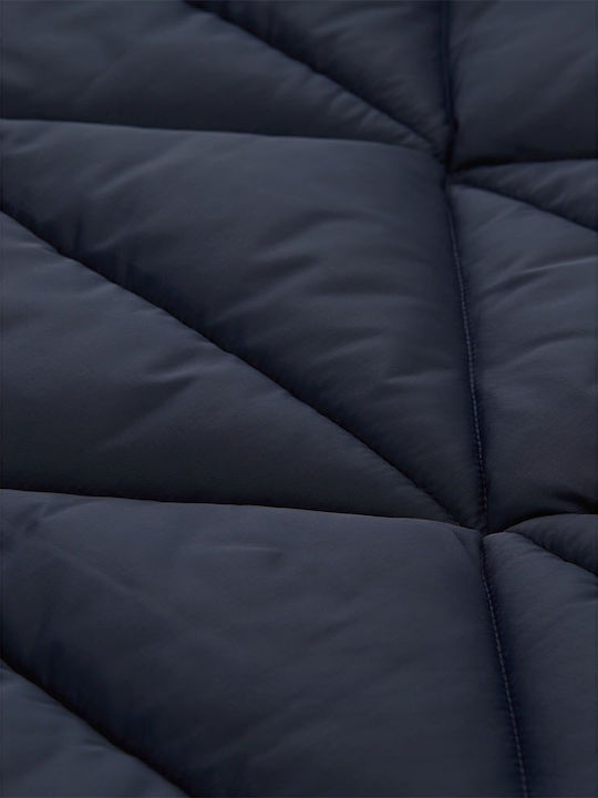 Women's Long Puffer Jacket for Winter with Hood Navy Blue