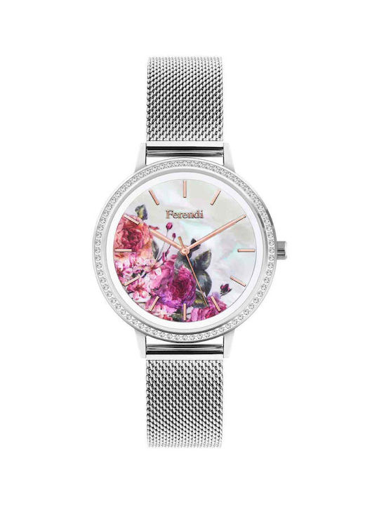 Ferendi Rose Garden Crystals Watch with Silver Metal Bracelet