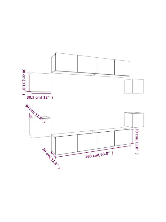 Living Room TV Unit Sonoma Oak 8pcs L80xW30xH30cm