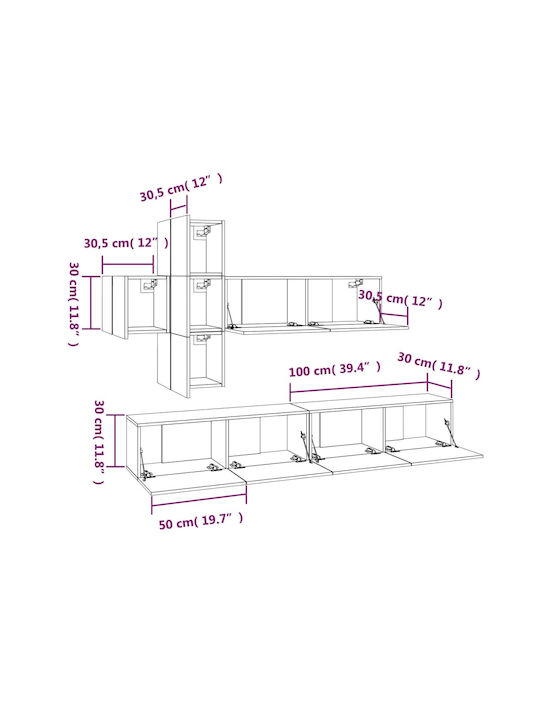 Wohnzimmer TV-Einheit Sonoma Δρυς 7τμχ L100xB30xH30cm