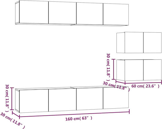 Living Room TV Unit Smoked Oak 6pcs L80xW30xH30cm