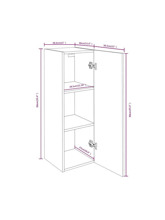 Wall-Mounted Living Room Cabinet with Lighting Grey 30.5x30x90cm
