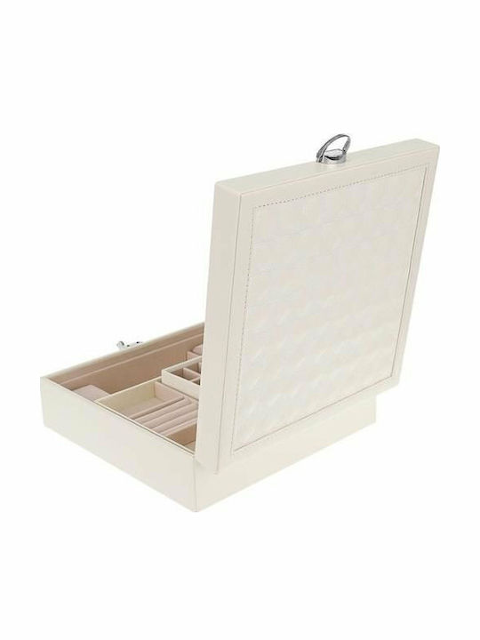 Beautylushh Jewellery Box Made of Faux Leather with Mirror White 25.5x25.5x30cm