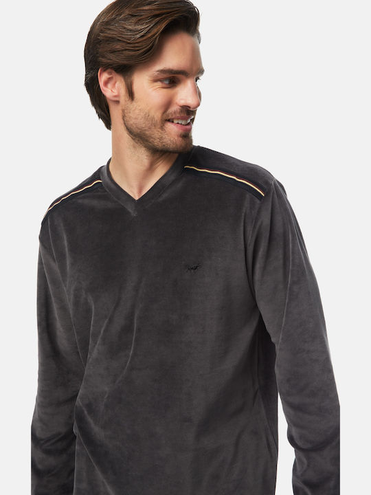 Minerva Men's Winter Velvet Pajamas Set Carbon