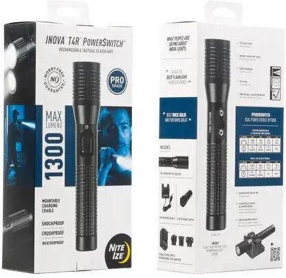 Niteize Rechargeable Flashlight LED IPX4 with Maximum Brightness 1300lm Inova T4R Rech CR123 Black