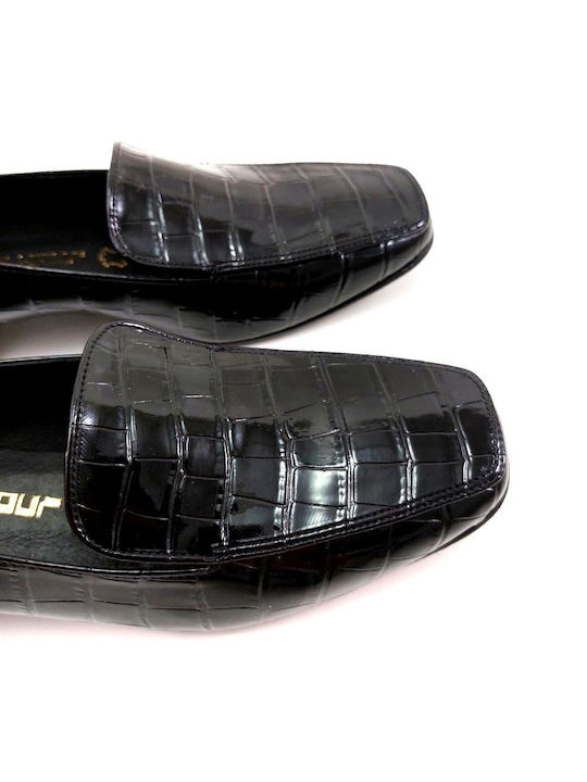 LOAFERS PENTRU FEMEI CROKO LUSTRINI BLACK - Negru