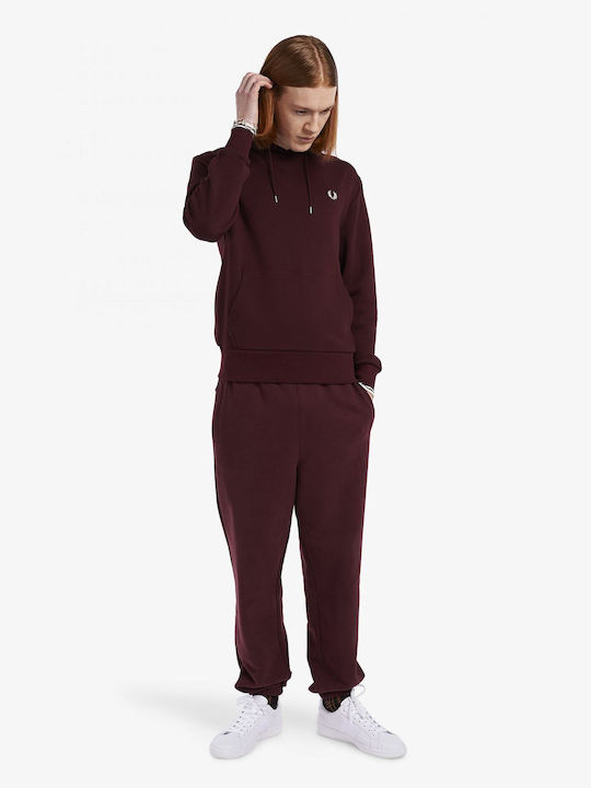 Fred Perry Herren Sweatshirt mit Kapuze und Taschen Oxblood