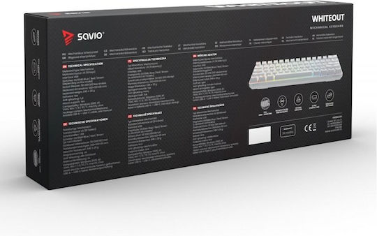 Savio Whiteout Gaming Μηχανικό Πληκτρολόγιο 60% με Outemu Brown διακόπτες και RGB φωτισμό (Αγγλικό US) Λευκό