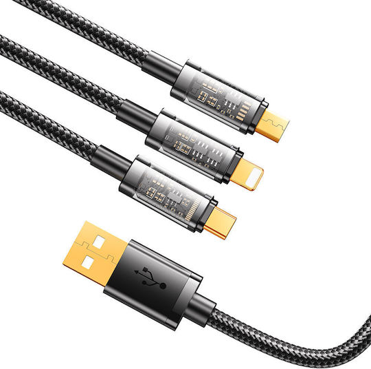 Joyroom S-1T3015A5 Geflochten USB zu Blitzschlag / Typ-C,TC-TC / Micro-USB Kabel 3.5A Schwarz 1.2m