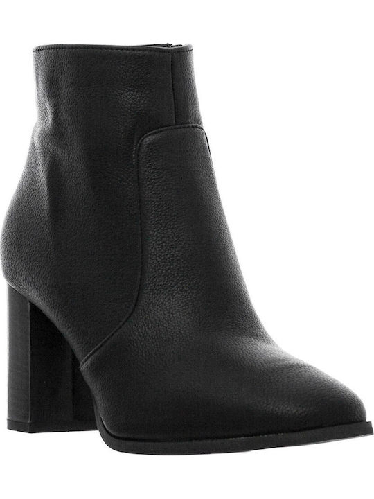 Leather Women's Ankle Boots with High Heel Black