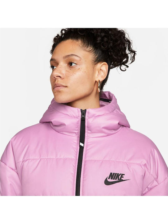 Sportswear Κοντό Γυναικείο Puffer Μπουφάν για Χειμώνα Ροζ