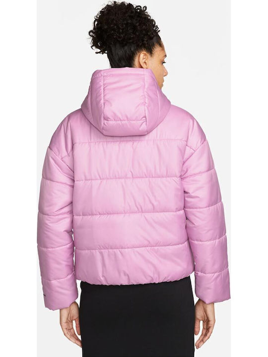 Sportswear Κοντό Γυναικείο Puffer Μπουφάν για Χειμώνα Ροζ