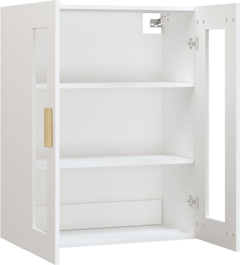Wall Living Room Display Cabinet made of Particleboard with Glass White 69.5x34x90cm