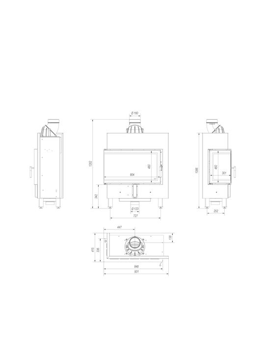 Kratki Lucy 14 Slim L BS Black Ενεργειακό Τζάκι Ξύλου 10kW Αριστερή Γωνία με Ανοιγόμενη Πόρτα