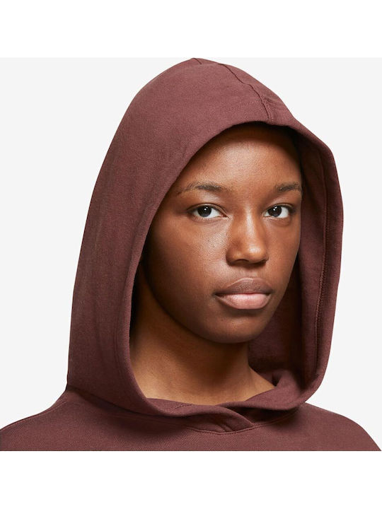 Yoga Luxe Cropped Γυναικείο Φούτερ με Κουκούλα Καφέ