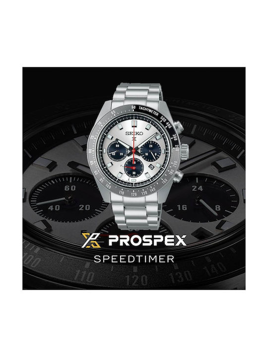 Seiko Prospex Speedtimer Ανδρικό Ρολόι 39mm Χρονογράφος Solar με Ασημί Μεταλλικό Μπρασελέ