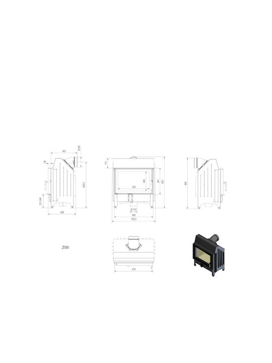 Kratki Zibi PF Black Ενεργειακό Τζάκι Ξύλου 11kW Ίσιο με Ανοιγόμενη Πόρτα