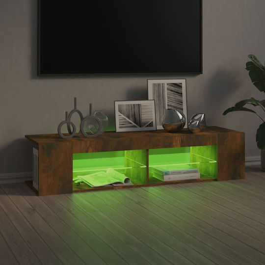 TV Stand Made of Wood and Glass with LED Lighting Smoky Oak M135xW39xH30cm