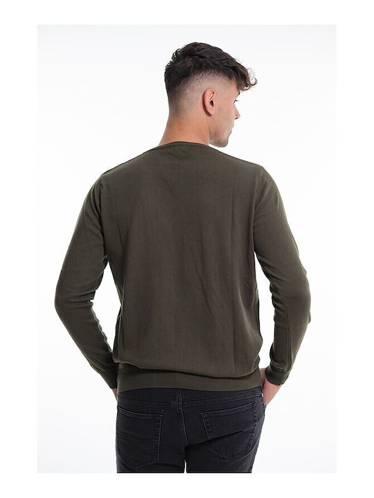 Bellissimo Men's Long Sleeve Sweater with V-Neck Khaki