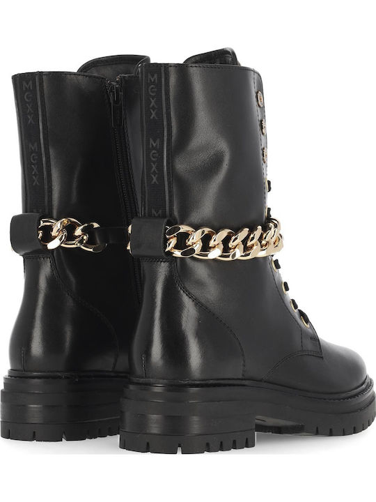 Leder Stiefeletten Damen Schwarz
