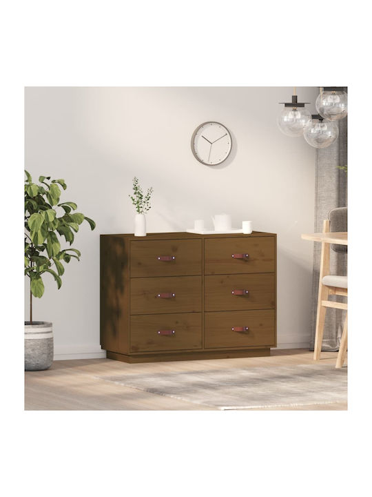 Chest of Drawers of Solid Wood with 6 Drawers Μελί 100x40x75cm