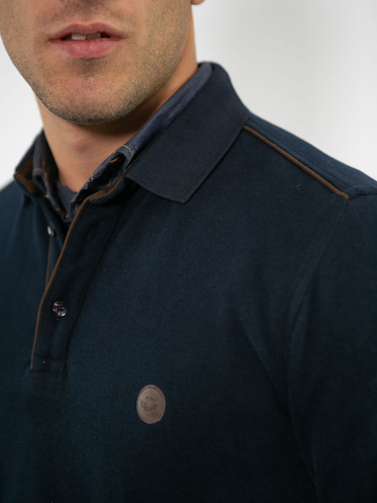 Herrenblusen Polo T-Shirt Marineblau/Braun