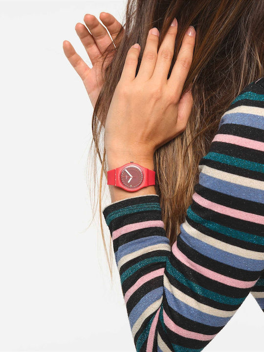 Swatch Wela Γυναικείο Ρολόι 34mm Μπαταρίας με Κόκκινο Καουτσούκ Λουράκι