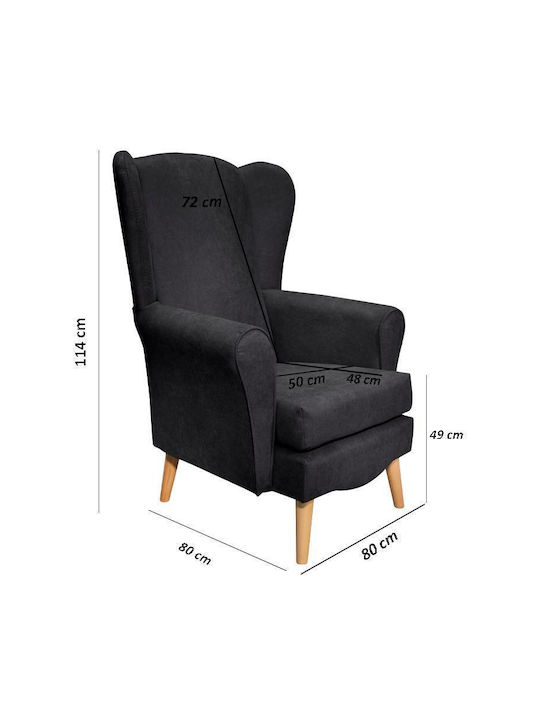 Classic Ohrensessel Gray 80x80x114cm