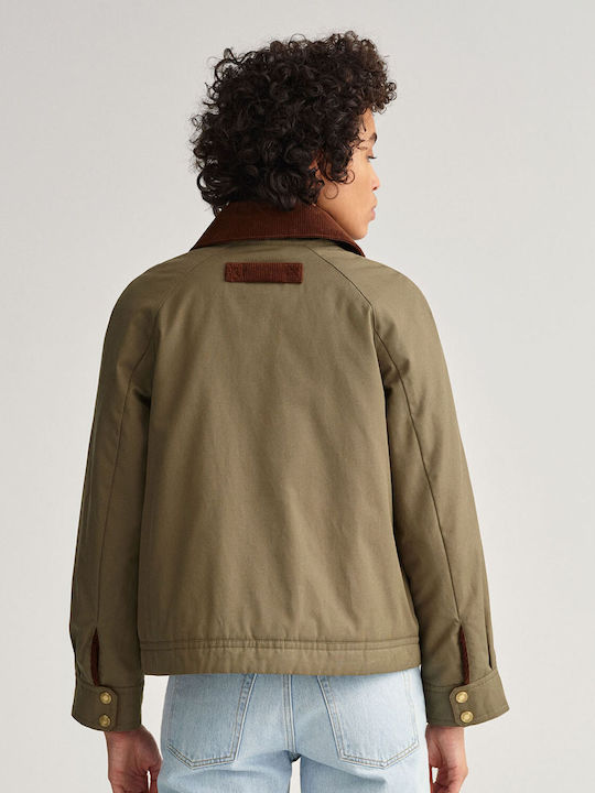 Gant Women's Short Lifestyle Jacket for Spring or Autumn Khaki