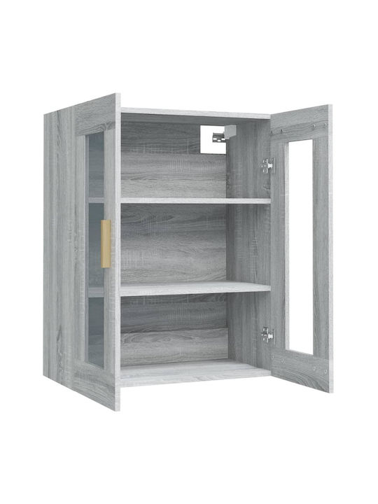 Wall Living Room Display Cabinet made of Particleboard with Glass Gray 69.5x34x90cm