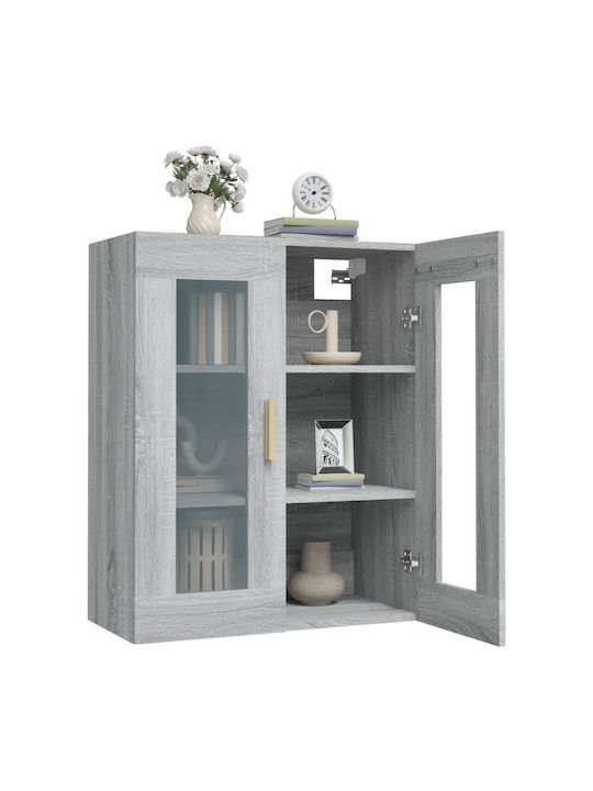 Wall Living Room Display Cabinet made of Particleboard with Glass Gray 69.5x34x90cm