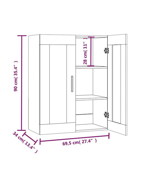 Wall Living Room Display Cabinet made of Particleboard with Glass Gray 69.5x34x90cm