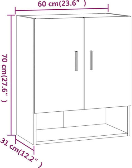 Hängeschrank für Wohnzimmer aus Spanplatte in Sonoma Grau 60x31x70 cm