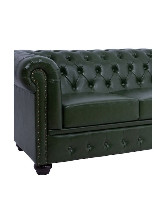 Chesterfield Триместен Диван Изкуствена кожа Зелен 200x90x73см.