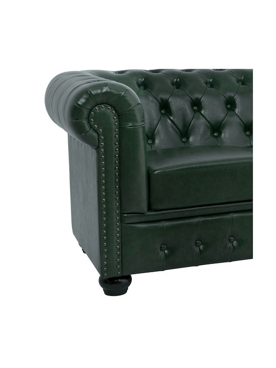 Chesterfield Триместен Диван Изкуствена кожа Зелен 200x90x73см.