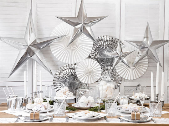 PartyDeco Weihnachtlicher Dekorativer Anhänger Stern Papier Silber 1Stück