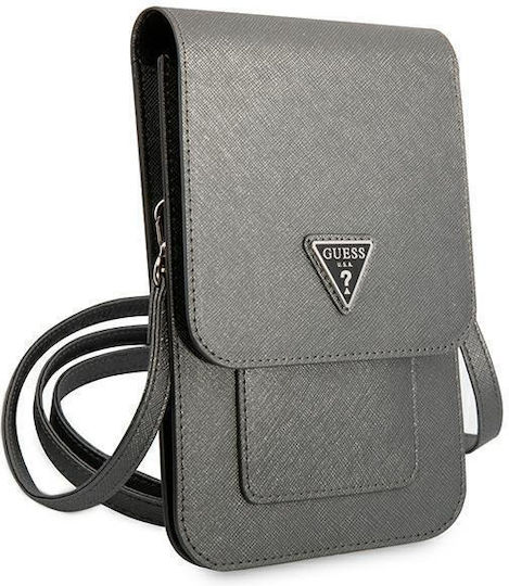 Guess Saffiano Triangle Logo Phone Bag Γκρι