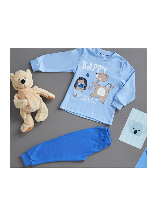 Pretty Baby Forest Set Top & Bottom Kids Winter Cotton Pyjamas Light Blue