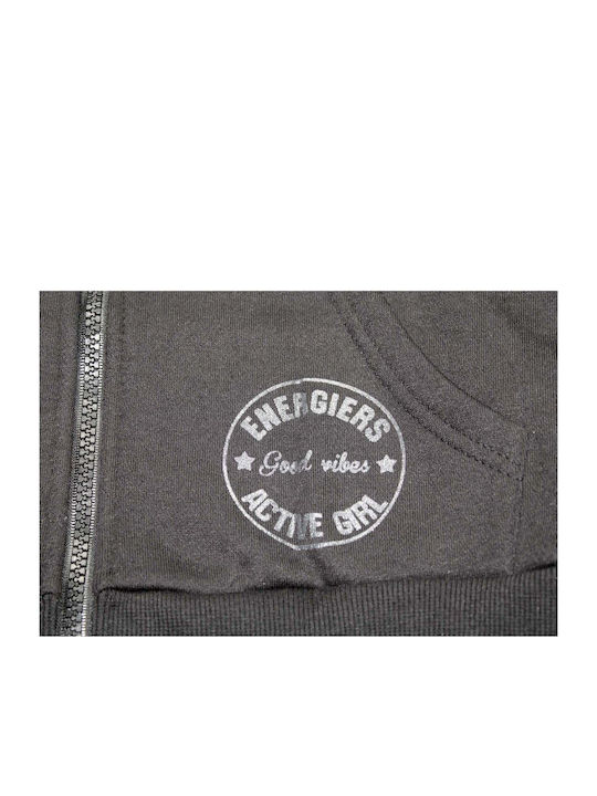 Παιδική Ζακέτα Φούτερ Fleece με Κουκούλα Μαύρη