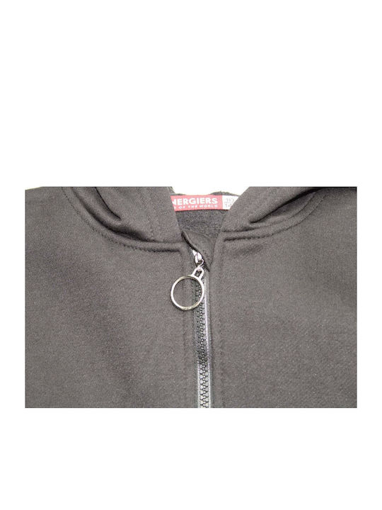 Παιδική Ζακέτα Φούτερ Fleece με Κουκούλα Μαύρη