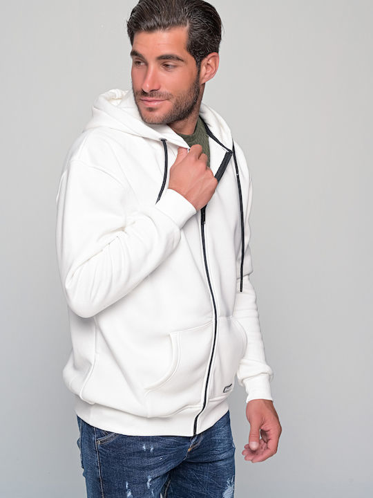 madmext Men's Sweatshirt Jacket with Hood and Pockets White