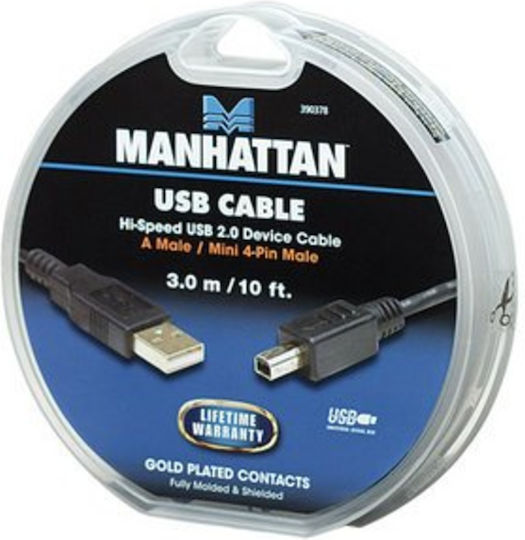 Manhattan USB 2.0 Kabel USB-A-Stecker - Mini-USB-A-Stecker Schwarz 3m 390378