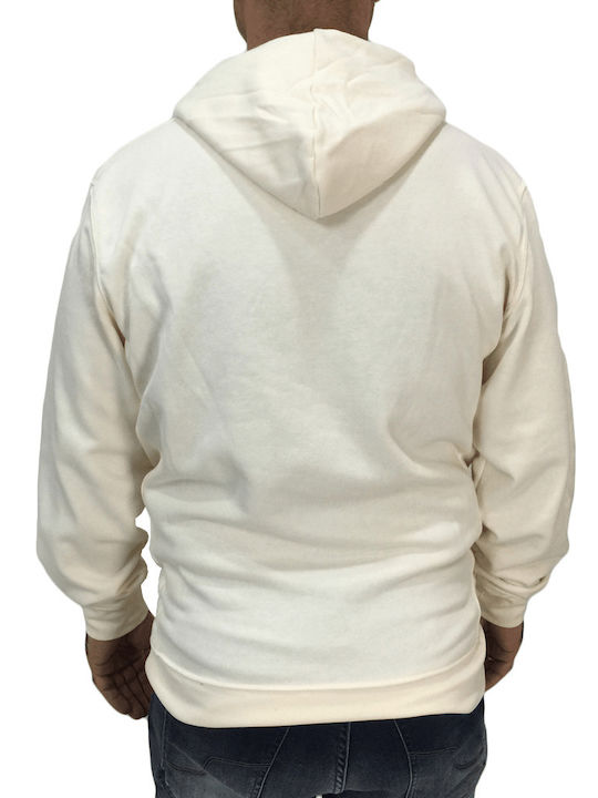 Double Men's Sweatshirt with Hood and Pockets White