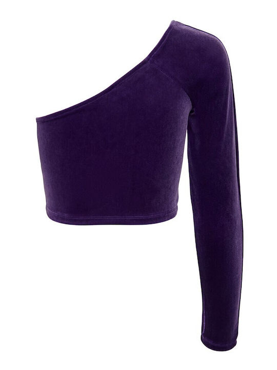 Women's Crop Top Off-Shoulder Velvet with One Shoulder Purple