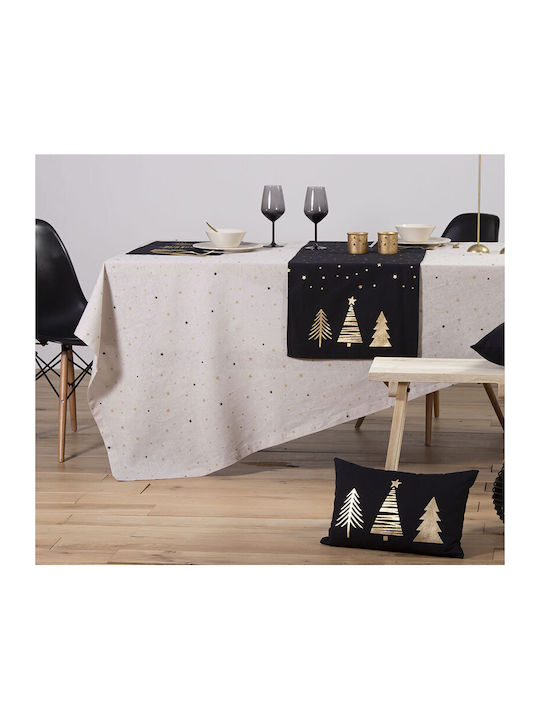 Nef-Nef Homeware Linen Christmas Tablecloth Fabric Beige L300xW150cm.