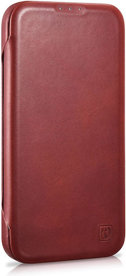 iCarer CE Oil Wax Premium Leather Folio Book Leather Red (iPhone 14 Pro)