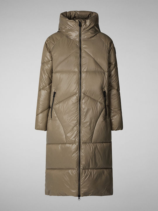 Hilla Women's Long Puffer Jacket for Winter with Hood Elephant Grey
