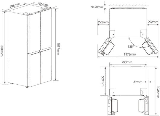Hisense 454lt Total NoFrost Î181xL79.4xA70cm. Inox RQ563N4SI2