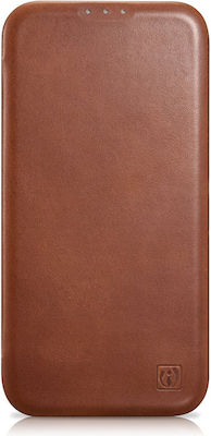 iCarer CE Oil Wax Premium Leather Folio Leather Book Brown (iPhone 14 Plus)