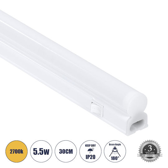 GloboStar Φωτιστικό Πάγκου Κουζίνας Tubo LED 5.5W Warmes Weiß mit Schalter M30xB2.2xH3.5cm.